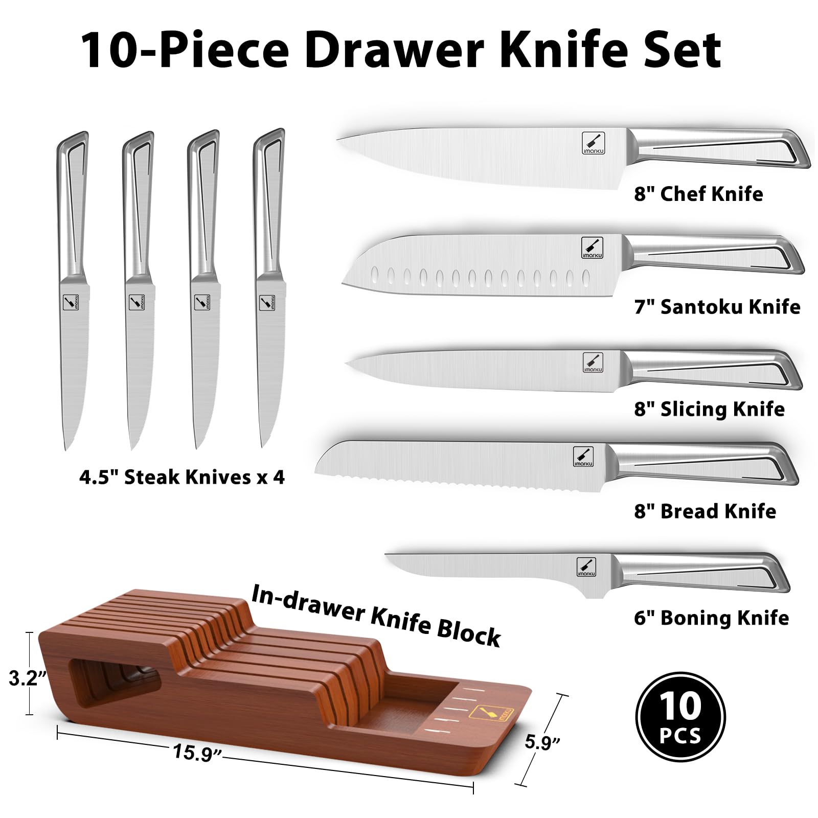 In - Drawer Knife Set with Block Japanese Hand Forged Kitchen Knife Set - IMARKU