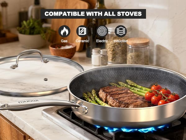 induction compatible stainless steel fry pan