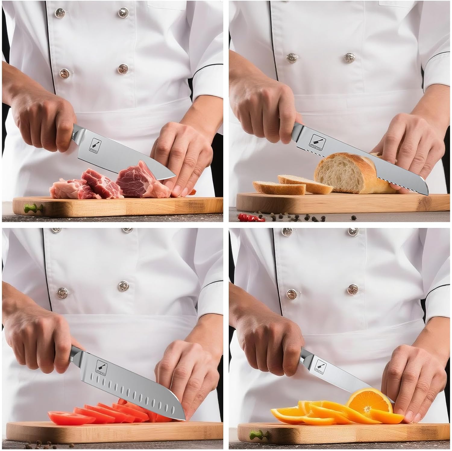 Japanese Knife Set with Block and Sharpener Dishwasher Safe for Kitchen - IMARKU