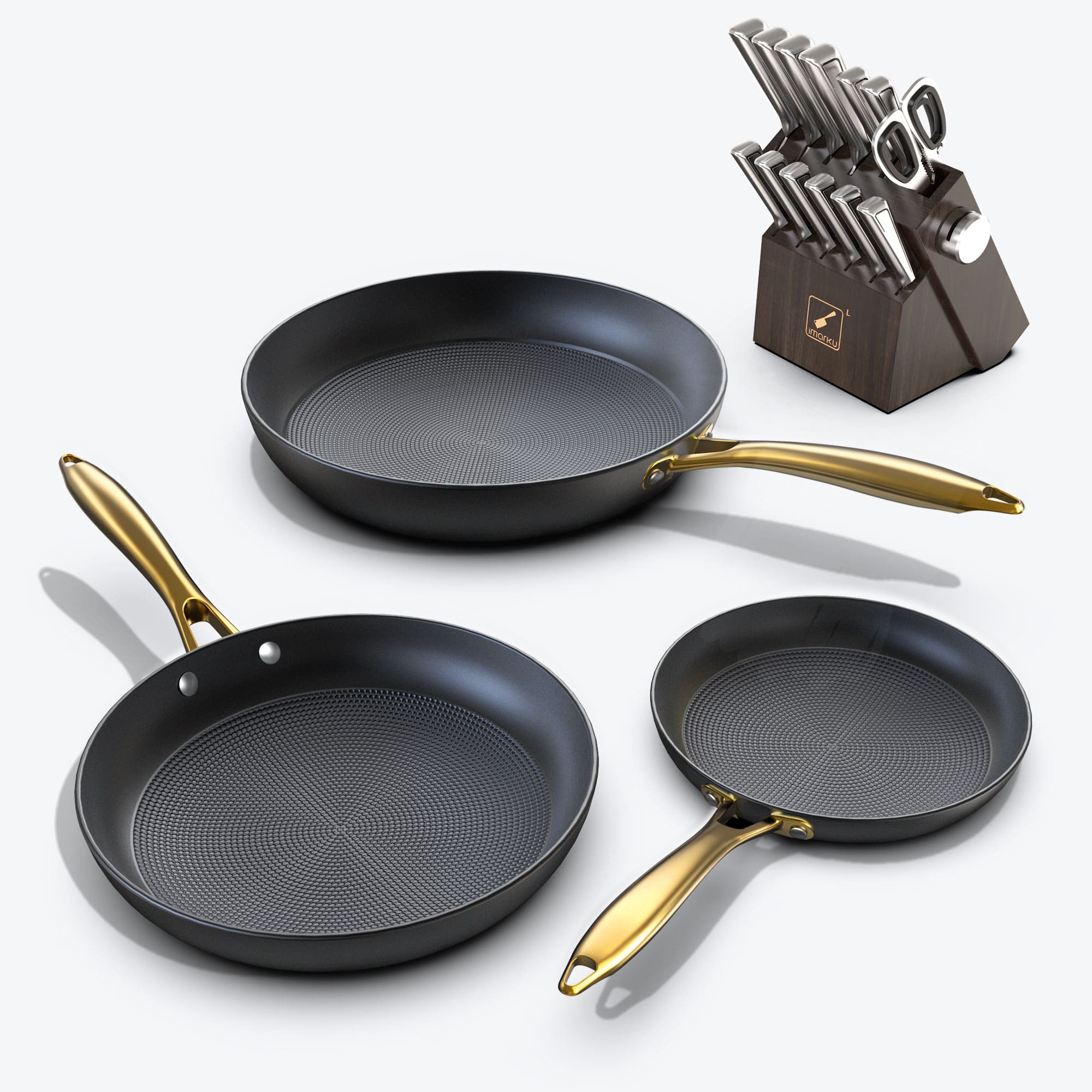 kitchen knife set and cast iron frying pan bundle