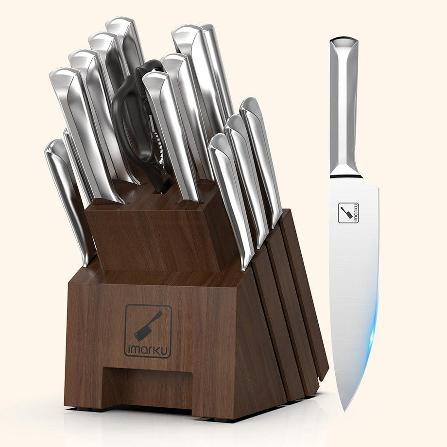 Knife Set, Kitchen Non Stick Knives Set with Block Thick Blade Cutlery  Knife Block Sets with Sharpener 6pcs Steak Knife Shears Chef Sharp Quality
