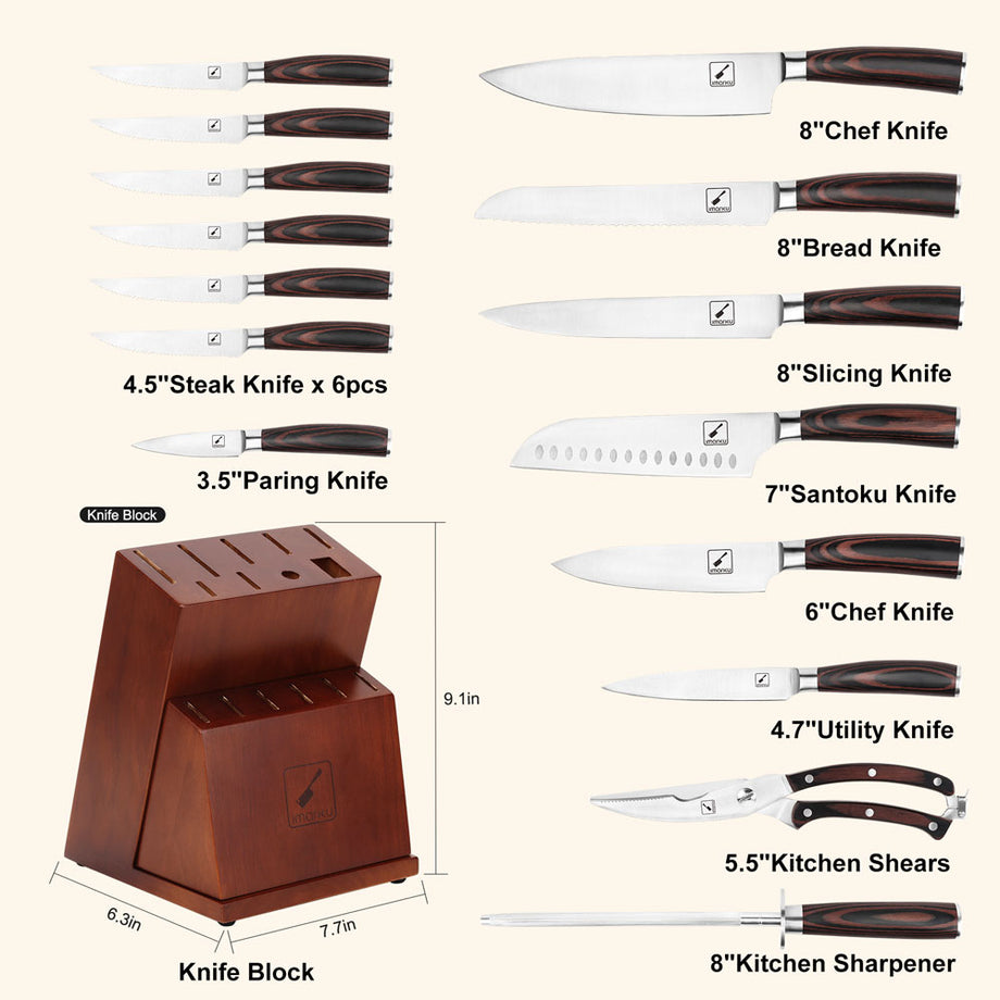 COMMERCIAL CHEF 6 Piece Kitchen Knife Set, Knife Set with Block, Kitchen  Knives Including Cleaver, Santoku Knife, Bread Knife, Paring Knife 