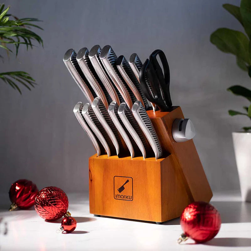 Dishwasher Safe Knife Block Set with Built-in Sharpener