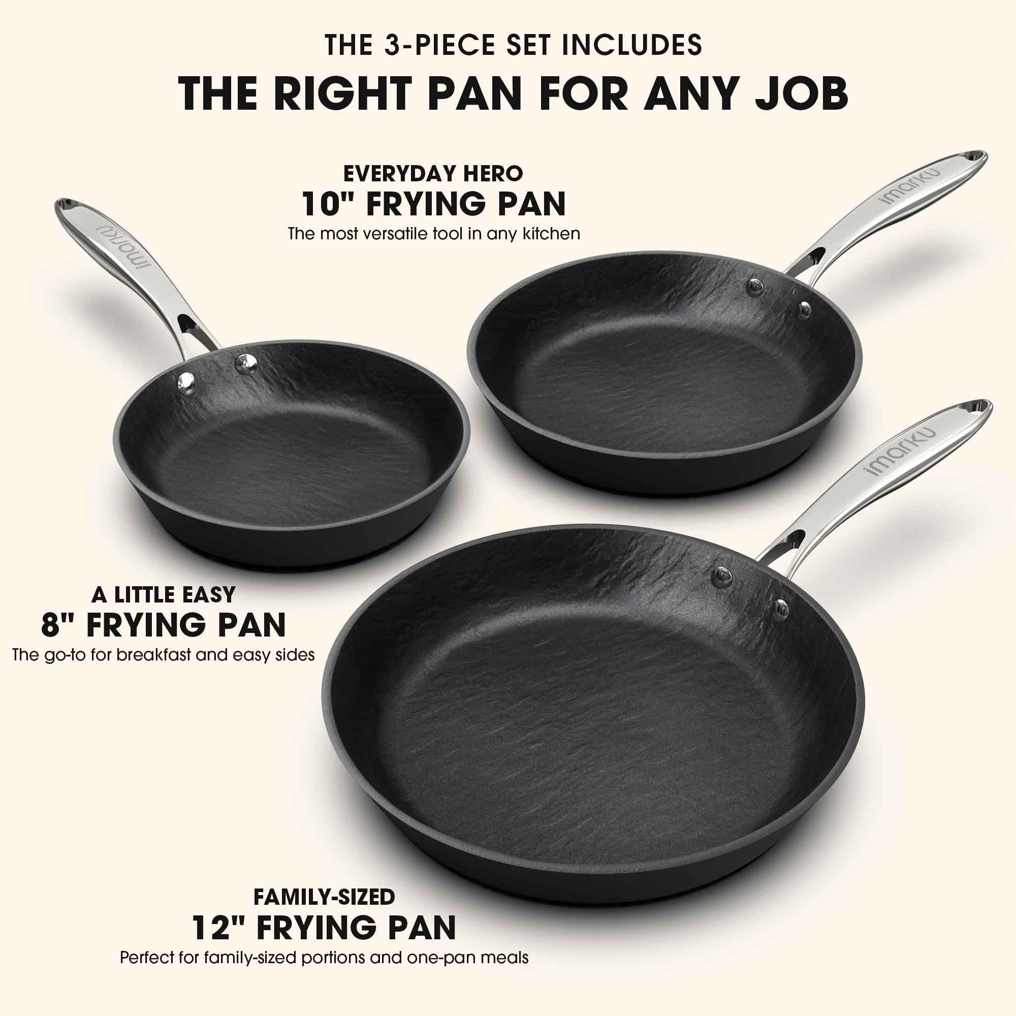  imarku Non Stick Frying Pans, Nonstick Cast Iron Skillets 3 Pcs  - 8 Inch, 10 Inch and 12 Inch Nonstick Frying Pan Set, Professional Frying  Pans Set, Nonstick Pan with Stay