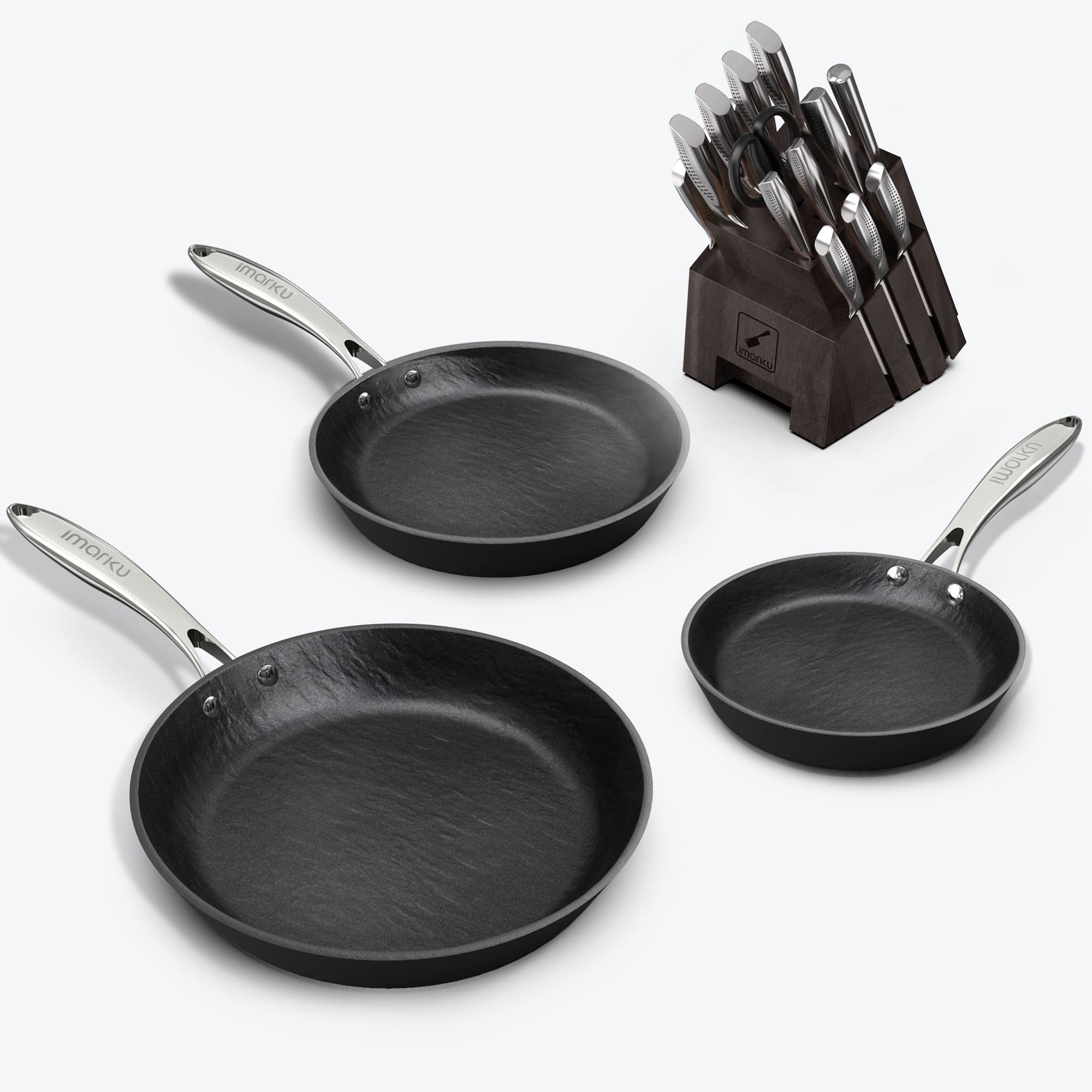 non toxic cookware and gray knife set bundle