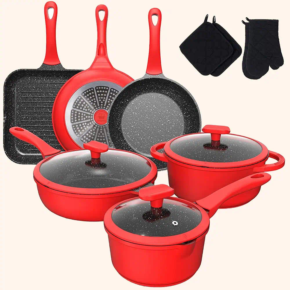 Cookware Set - Large Nonstick Pots and Pans Set Cooking Pot and Pan Set  with Lids, Non-stick Granite Cookware Sets Induction Pans for Cooking