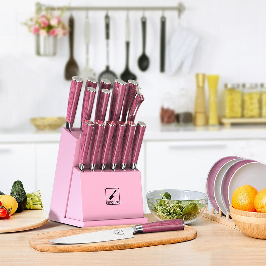 Kitchen Knife Set, Pink Flower 6PC Stainless Steel Sharp Chef