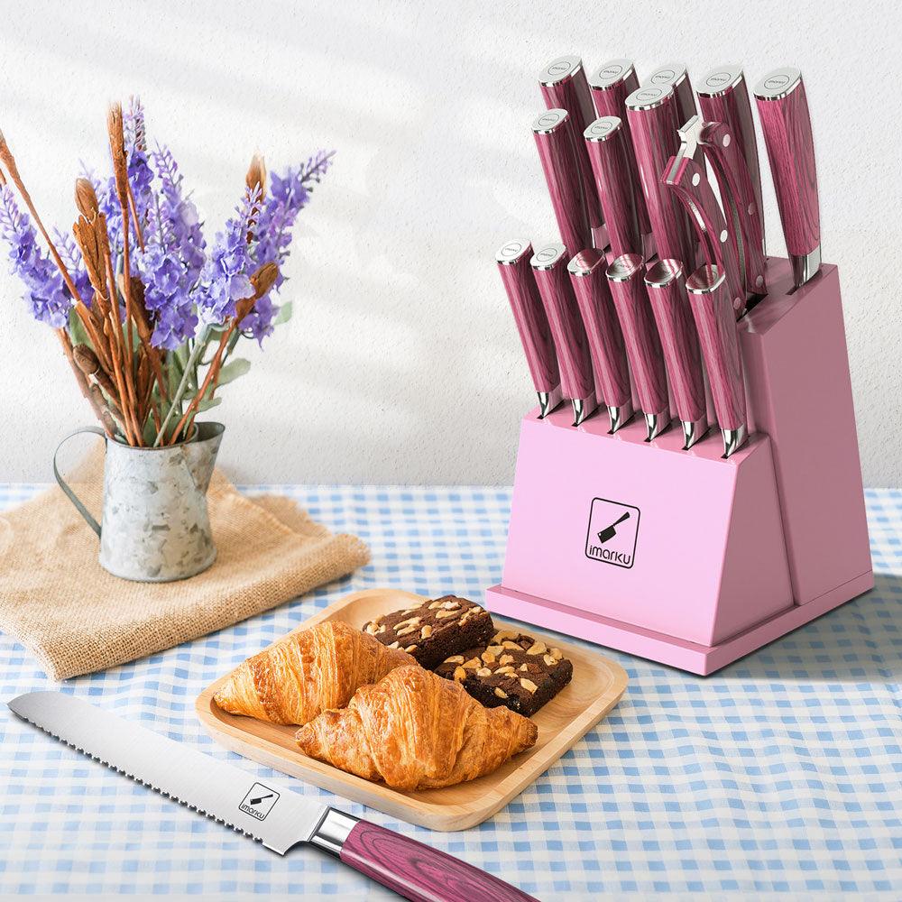 16-Piece Japanese Knife Set with Removable Block | Pink Color | imarku - IMARKU