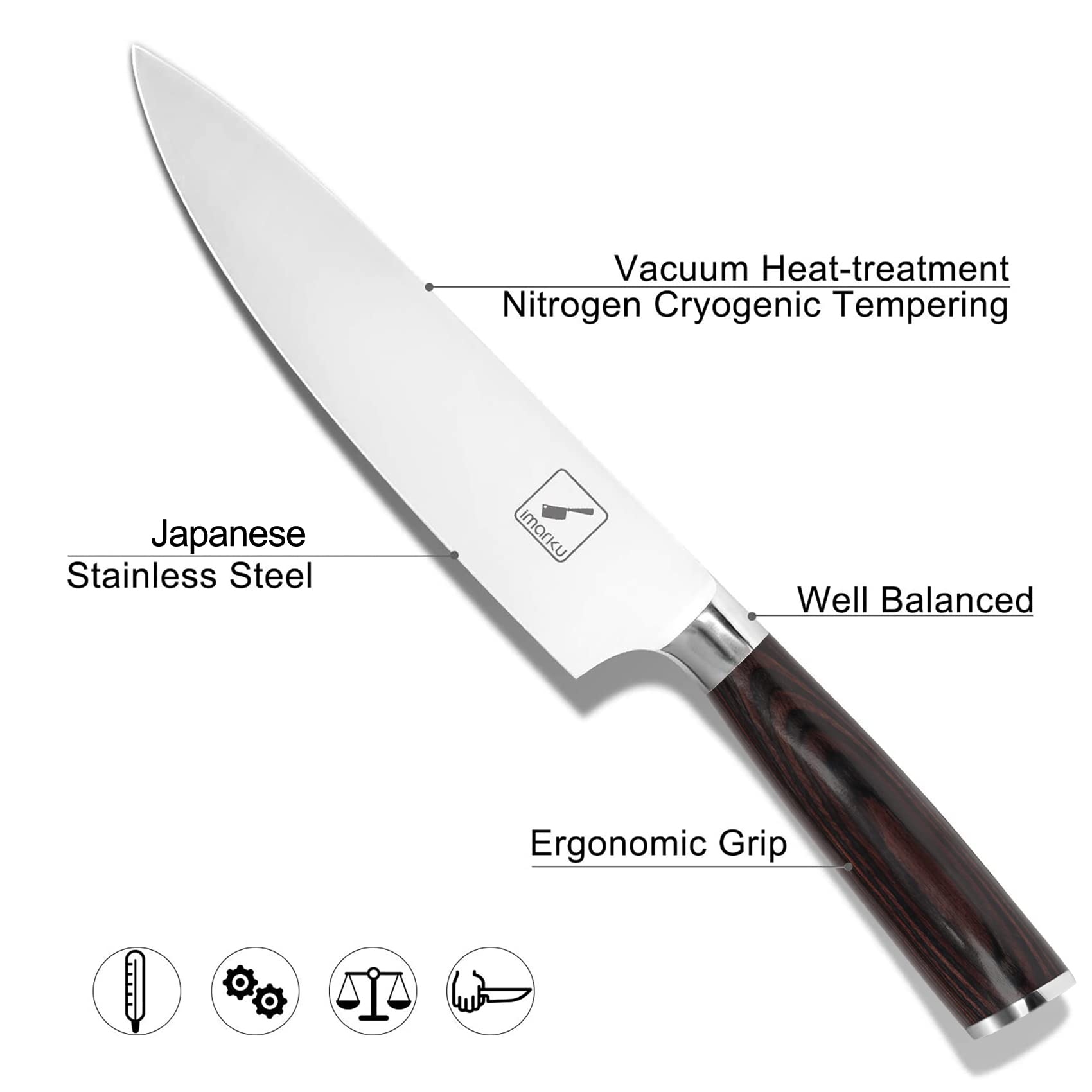 Pro Chef Knife 8 Inch Kitchen Knife with Ergonomic Handle and Gift Box - IMARKU