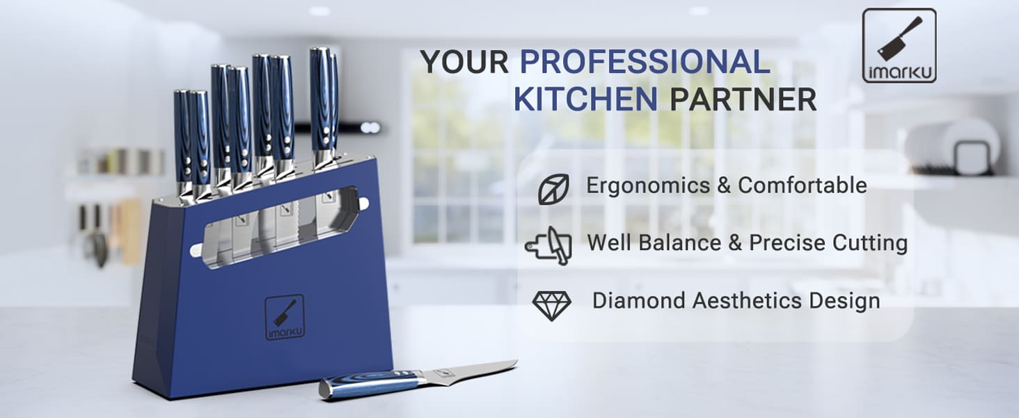 professional kitchen knives with blue block