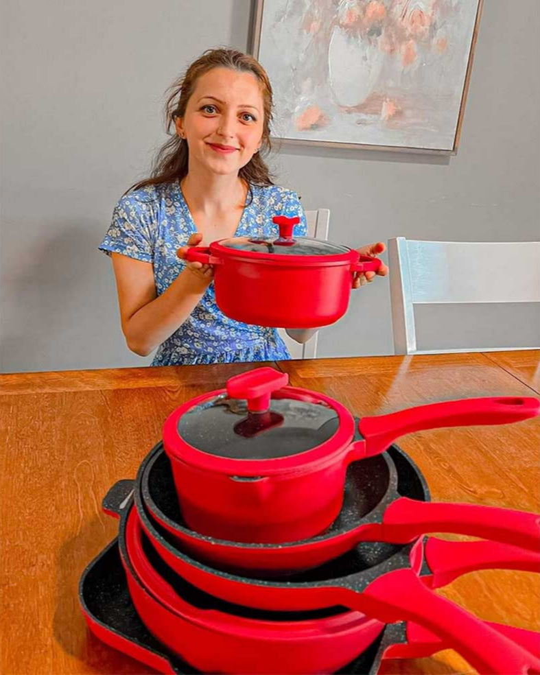 imarku 16 piece red nonstick pots and pans