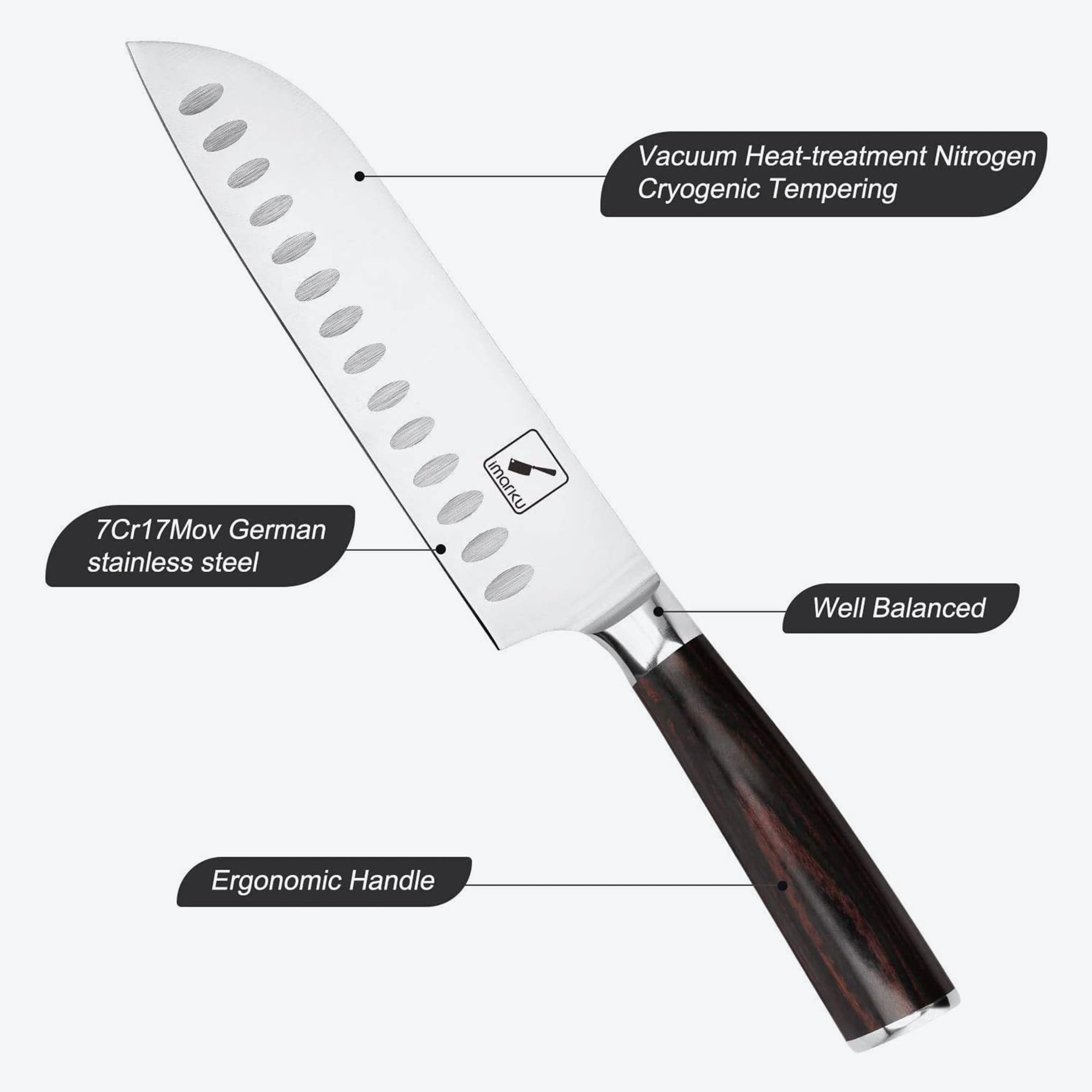 Forged Japanese Stainless Steel Santoku Knife 7"