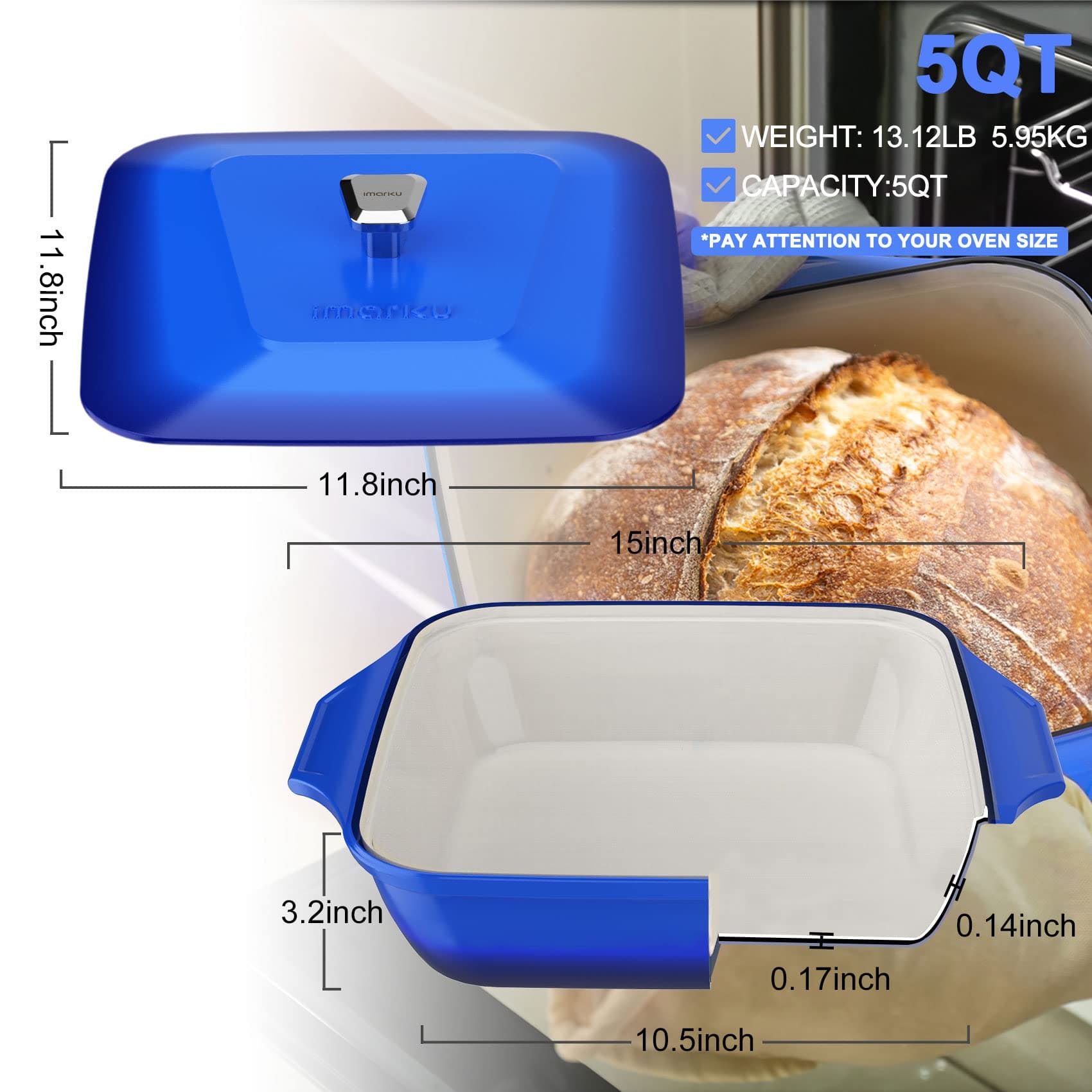 size of blue cast iron dutch oven