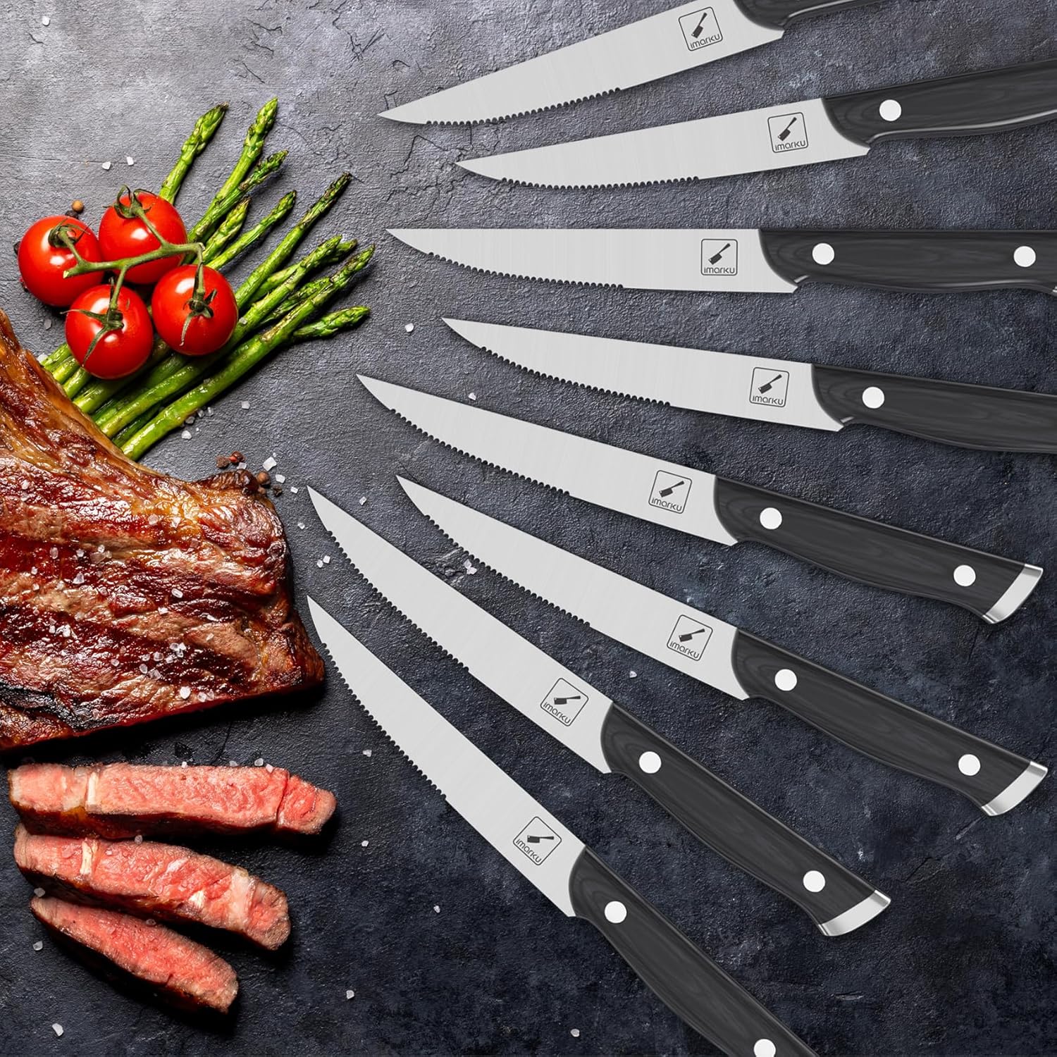 Stainless Steel Serreated Steak Knife Set Black Painted Wood 5" Imarku - IMARKU