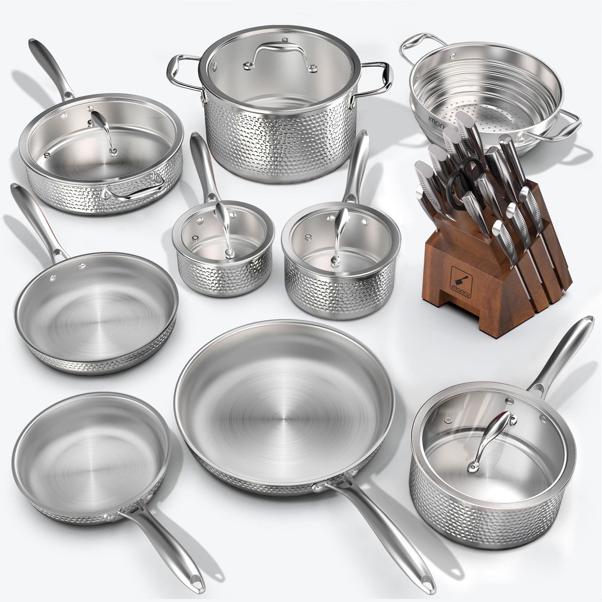 stainless steel cookware and chef knife set bundle