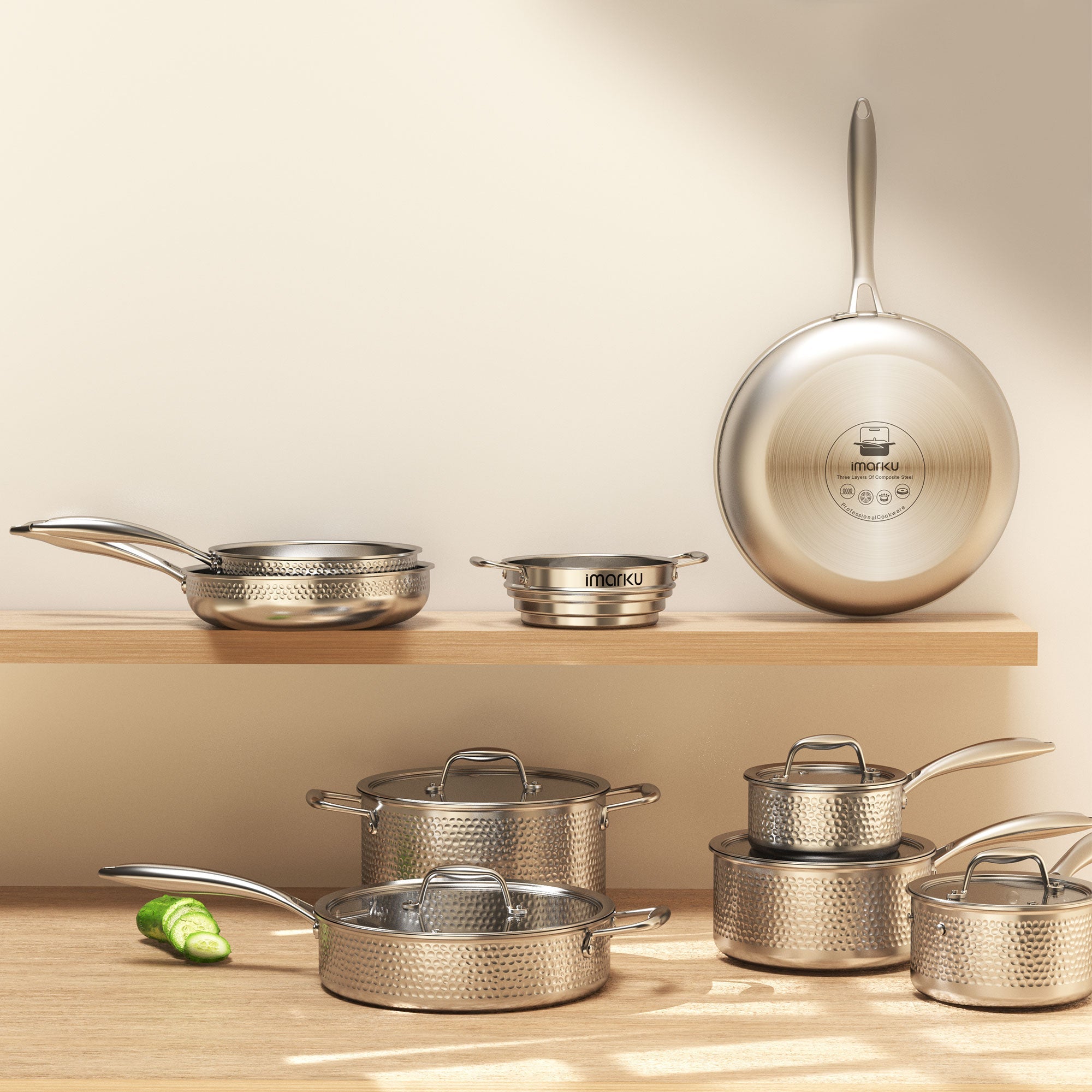 Tri - Ply Stainless Steel Cookware 14 Piece Pots and Pans Set for Cooking - IMARKU