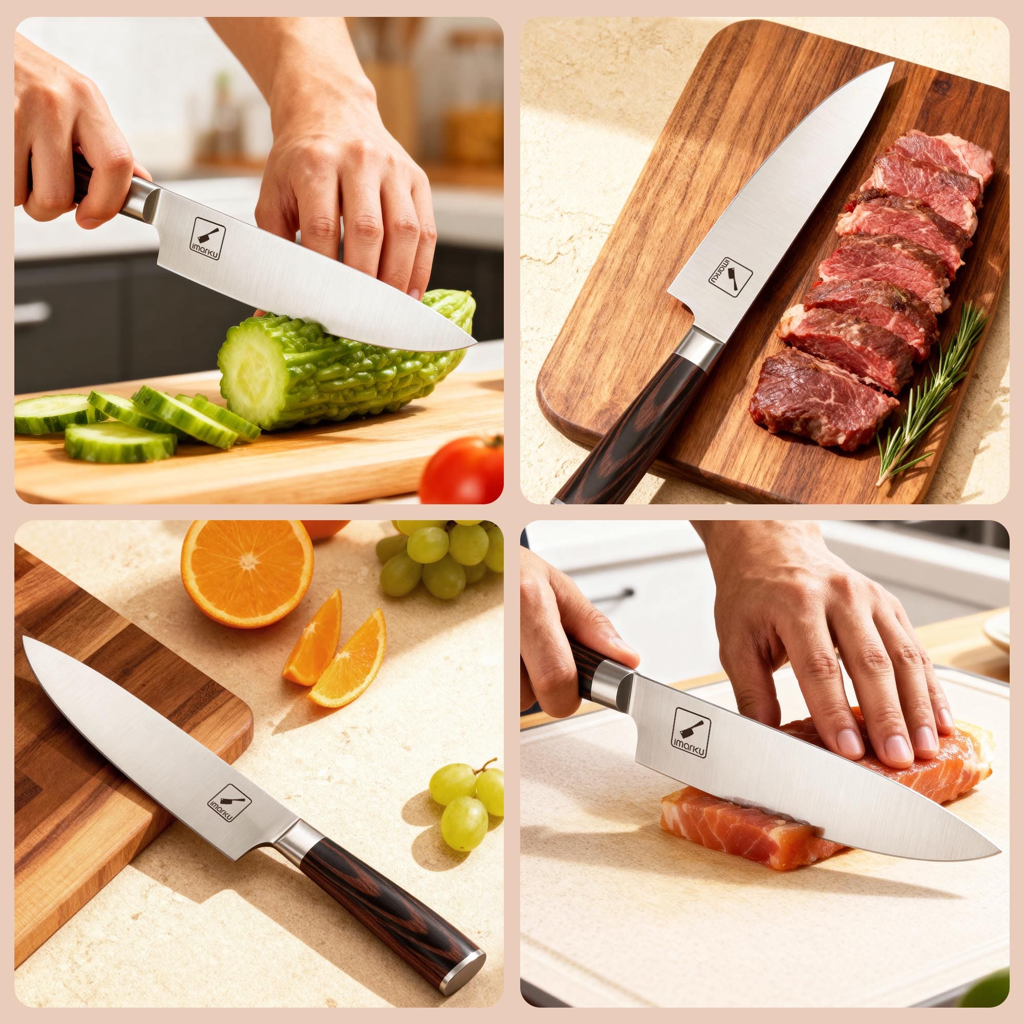 Imarku 8 Inch Japanese Chef Knife Gyuto Carbon Steel Hand Forged for Kitchen