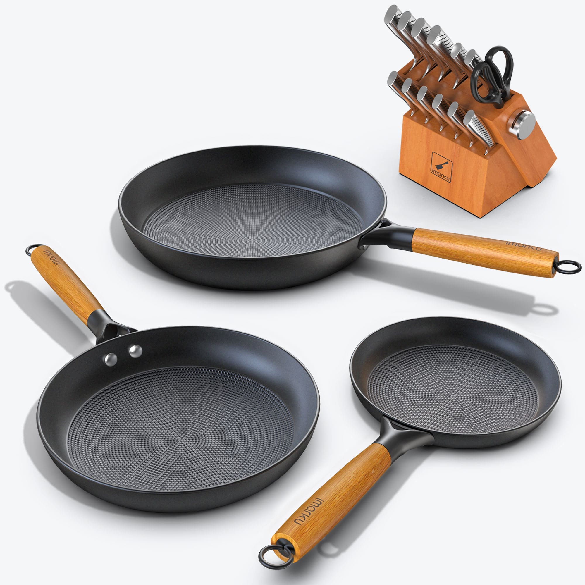 wooden handle and brown knife set with lighting pattern