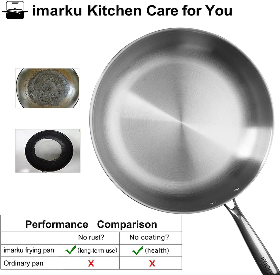 imarku  12-inch Stainless Steel Frying Pan Skillet 3-Ply Cookware for Home  Kitchen Restaurant Hammered Design 
