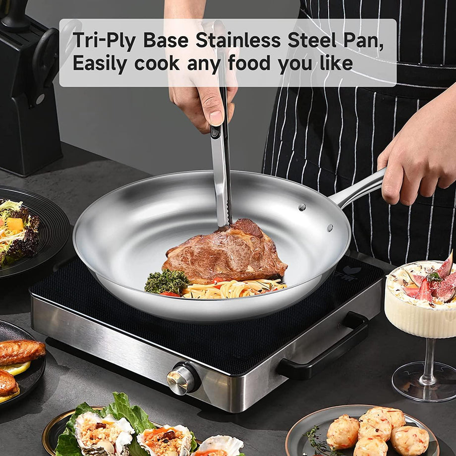 imarku  12 Inch Stainless Steel Frying Pan 3-Ply Skillet Pan Professional  Grade Pans 