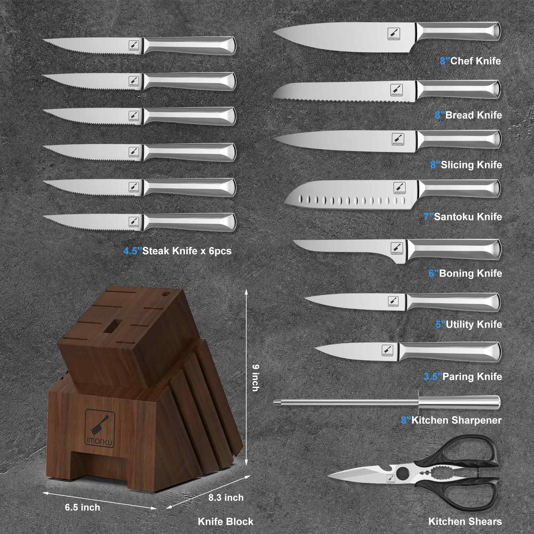 2023 Best Knife Set | 16-Piece Knife Set with Brown Block | Dishwasher Safe | imarku - IMARKU