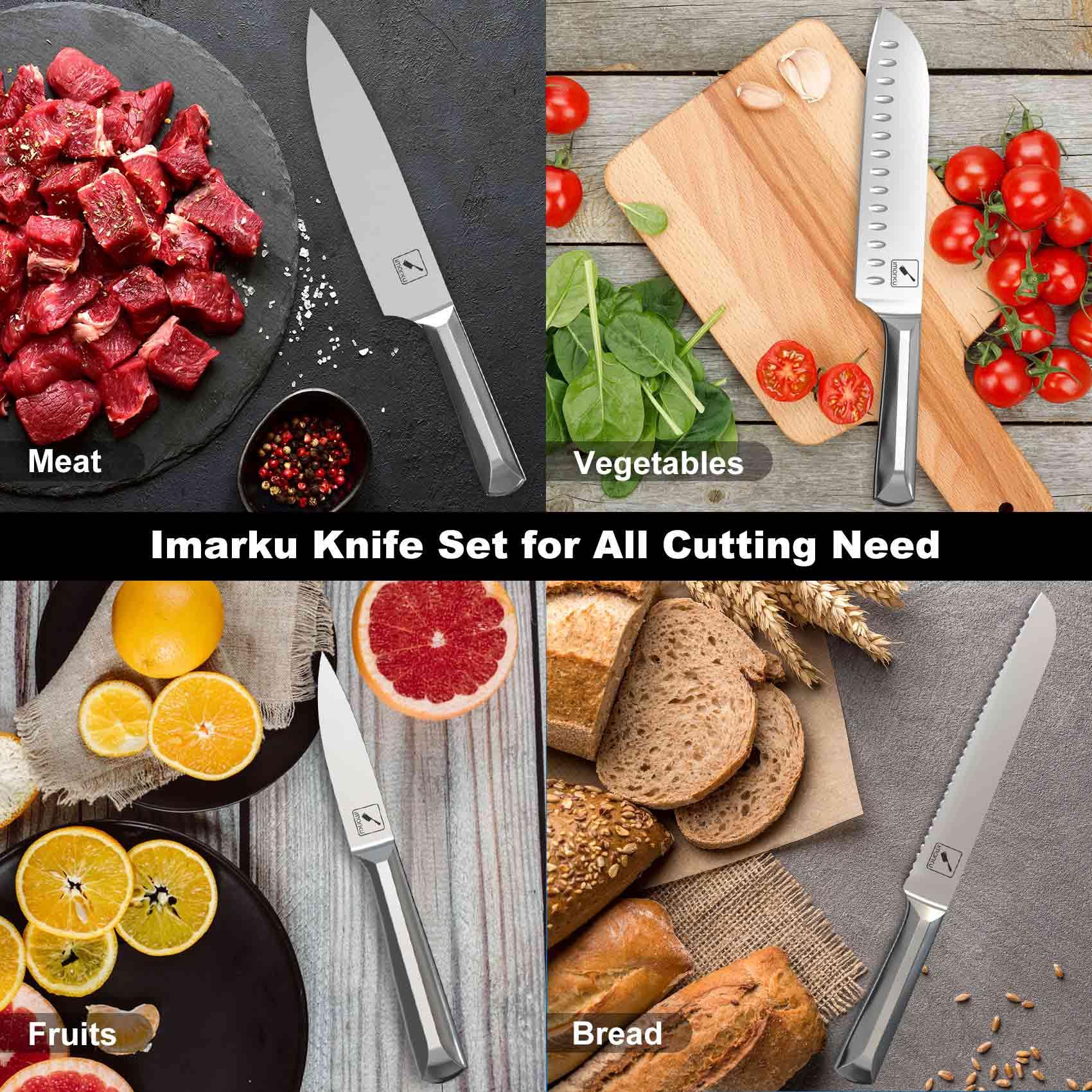 imarku Knife Set with Block for Kitchen, 14PCS High Carbon Stainless Steel  Knife Set, One-piece Dishwasher Safe Kitchen Knives Set, Chef Knife Set