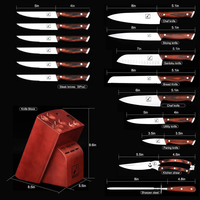 5'' Slicing Knife |16-Piece Japanese Knife Block Set - IMARKU