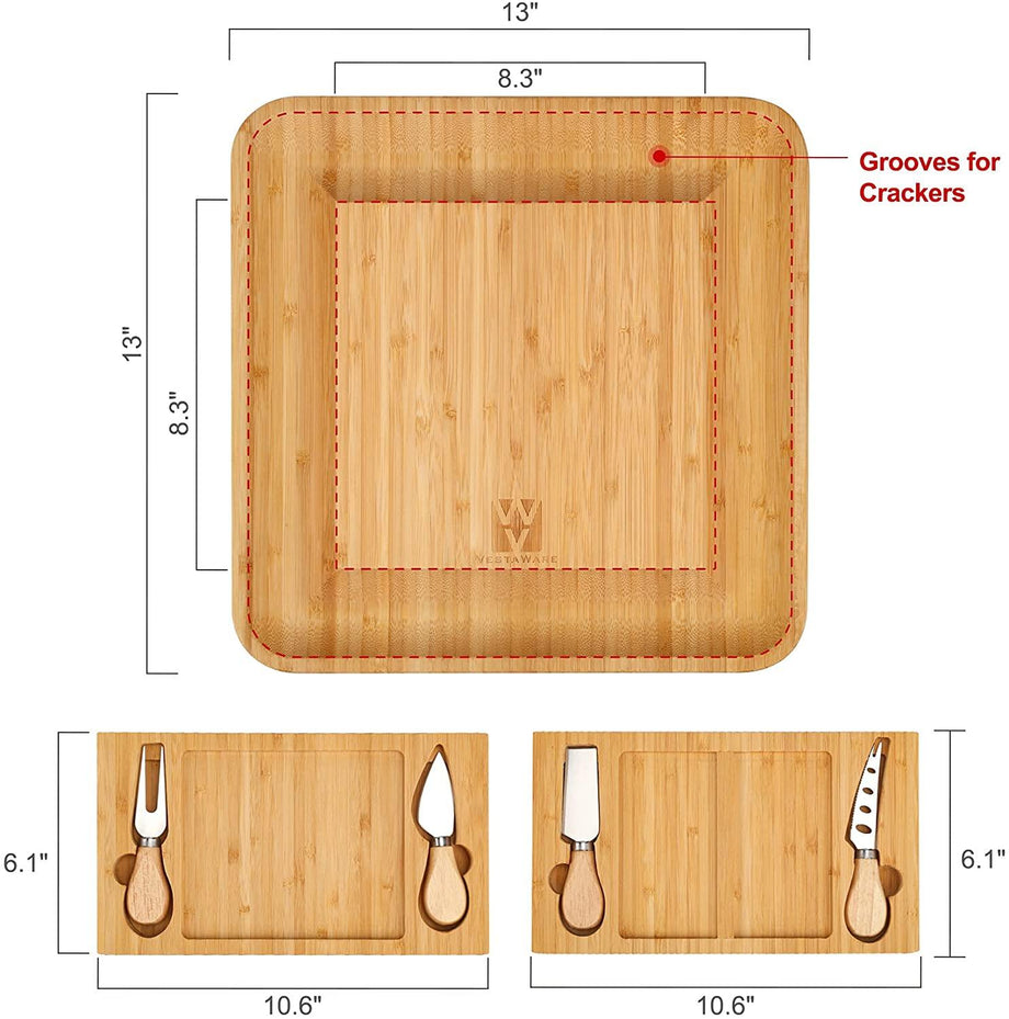 Bamboo Rectangle Cutting Board with Metal Cheese Cutter