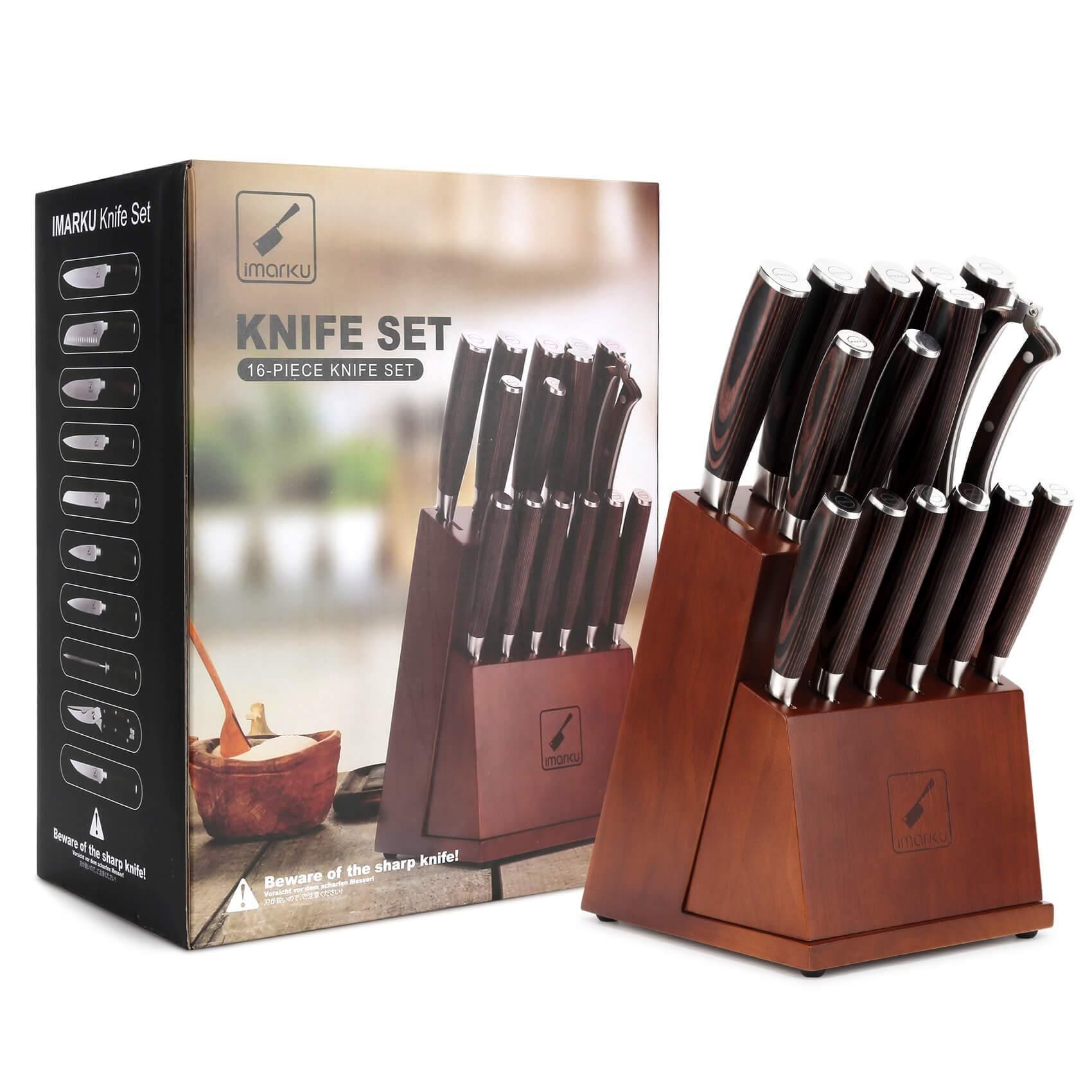 TUO Kitchen Knife Set - 6 pcs Professional Knives Set with Wooden Block -  German Stainless Steel Kitchen Knife Block Set - Ergonomic G10 Handle 