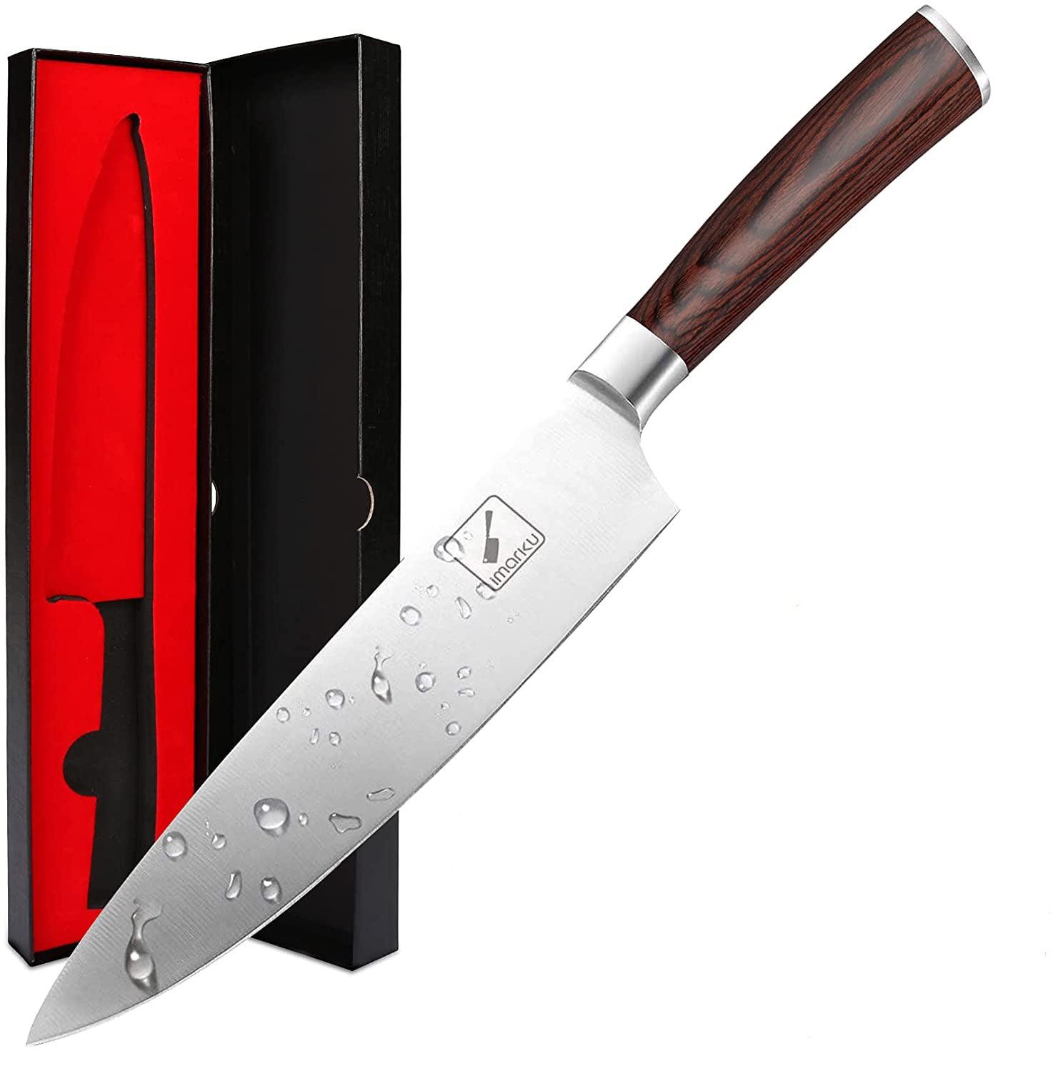 Professional Chef Knife, 8 inch Stainless Steel Kitchen Knife-Razor Sharp  Durable Blade,Well Balanced Ergonomic Pakka Wood Handle,Multipurpose Top Chef's  Knife 