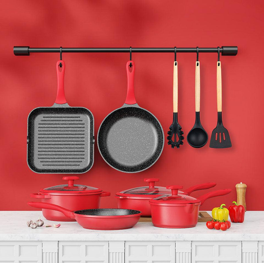  Red 3 pieces Cookware Set Kitchen Pot and Pan Set