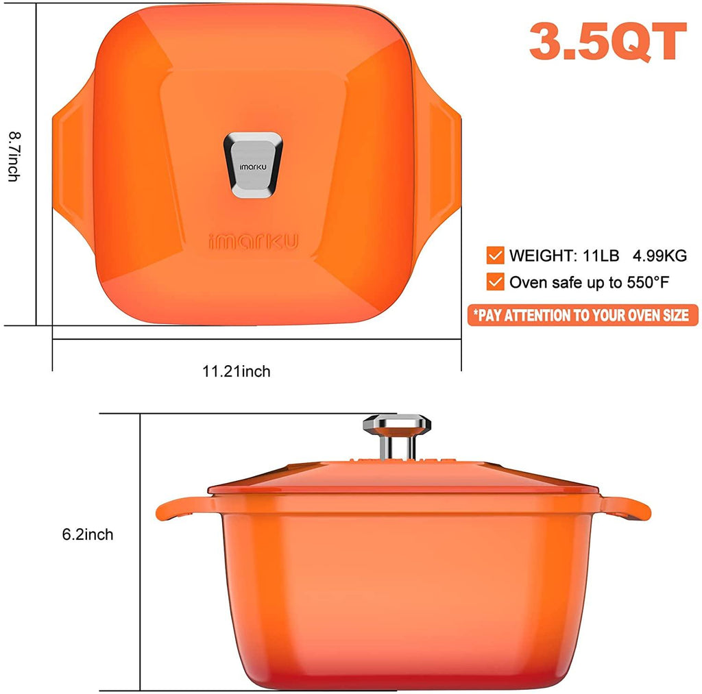 Enameled Cast Iron Dutch Oven | Orange Color | 3.5-Quart | imarku - IMARKU