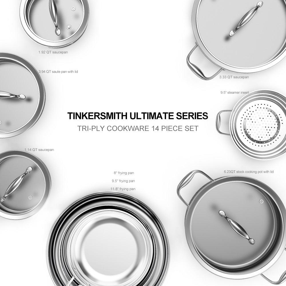 14-Piece Stainless Steel Cookware Set | Hammered Design | imarku - IMARKU