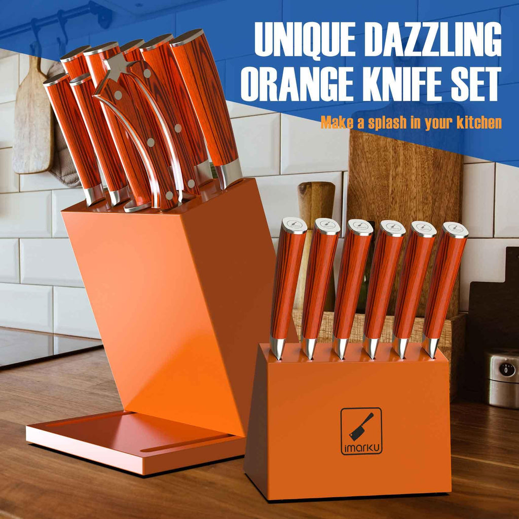 16-Piece Japanese Knife Set with Removable Block | Orange Color | imarku - IMARKU