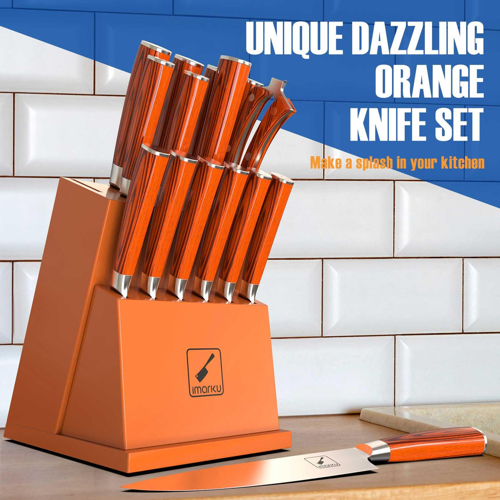 16-Piece Japanese Knife Set with Removable Block | Orange Color | imarku - IMARKU