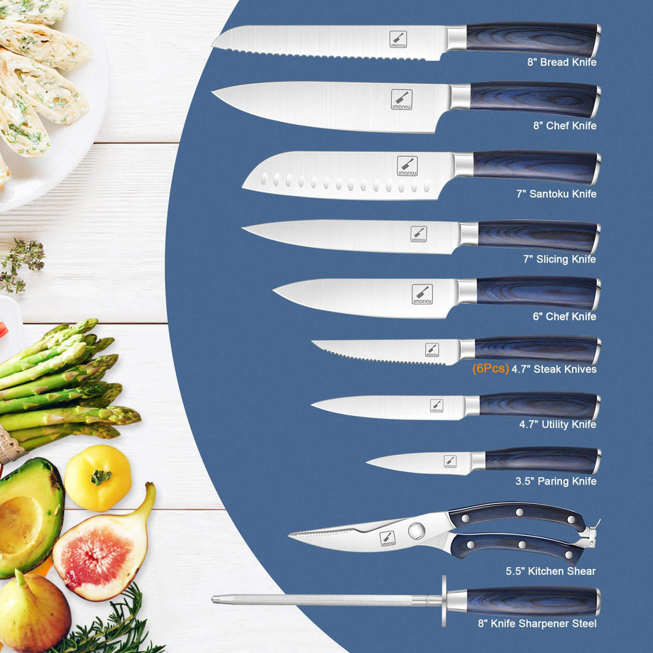  imarku Knife Set, 16 PCS High Carbon Japanese Stainless Steel  Knife Sets for Kitchen with Block, Ultra Sharp Kitchen Knife Set with  Sharpener Chef Knife Set, Dishwasher Safe: Home & Kitchen
