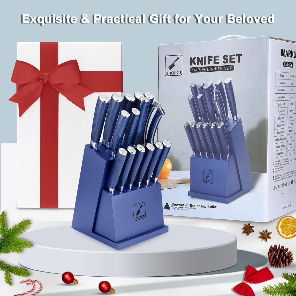 imarku 16-Piece Blue Japanese Knife Set with removeable block - IMARKU