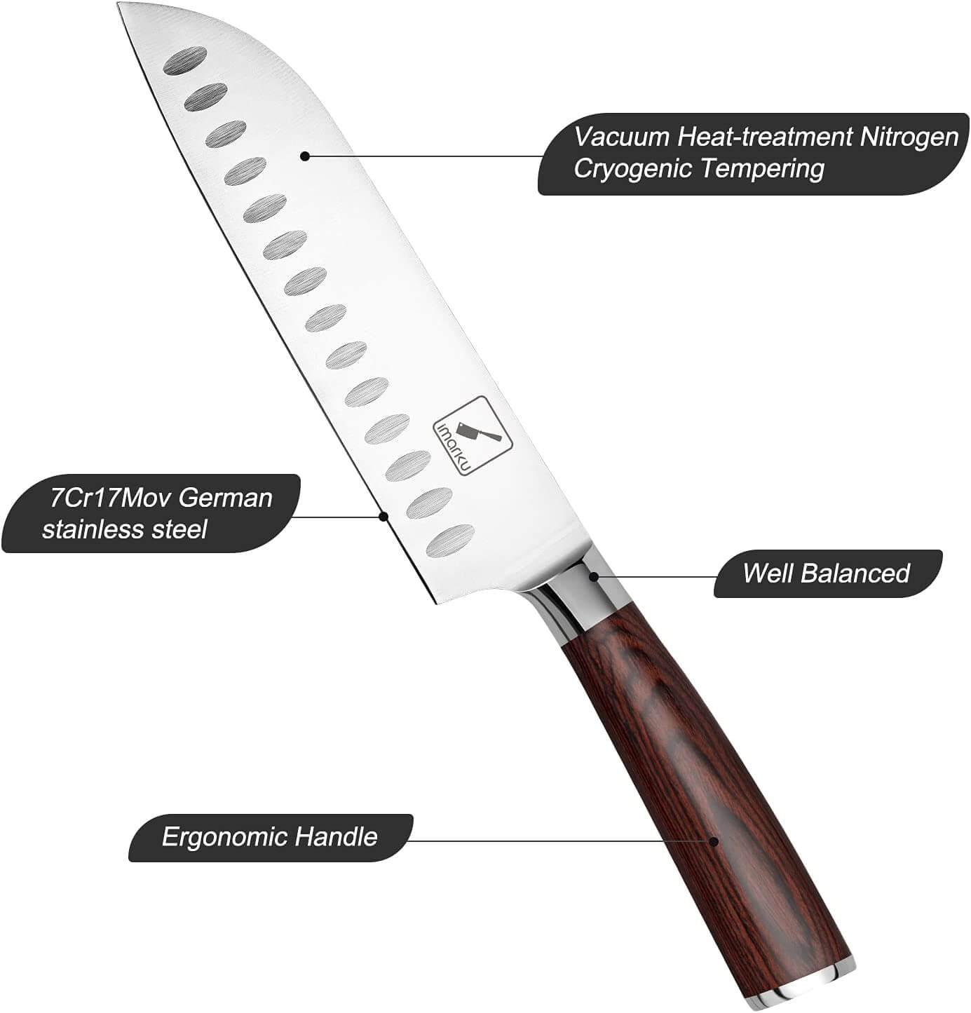 imarku 7‘’ Santoku Knife With Red Handle - IMARKU