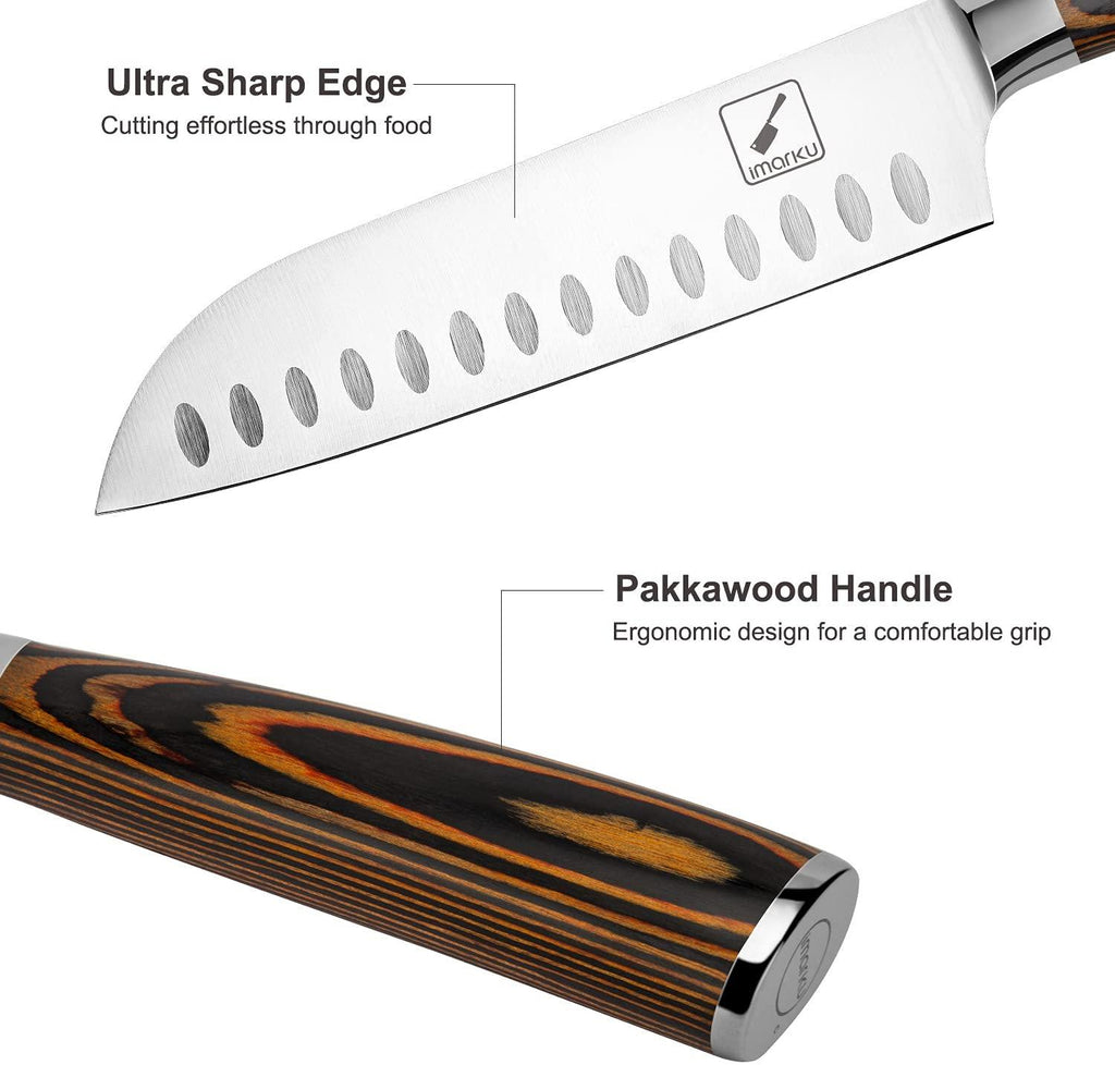 imarku 7‘’ Santoku Knife With Orange Handle - IMARKU