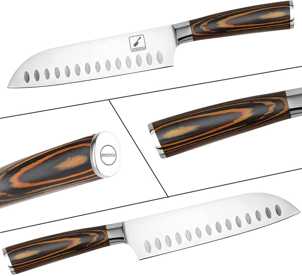 imarku 7‘’ Santoku Knife With Orange Handle - IMARKU