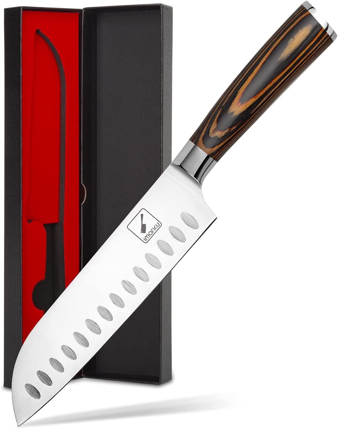 imarku 7‘’ Santoku Knife With Orange Handle - IMARKU