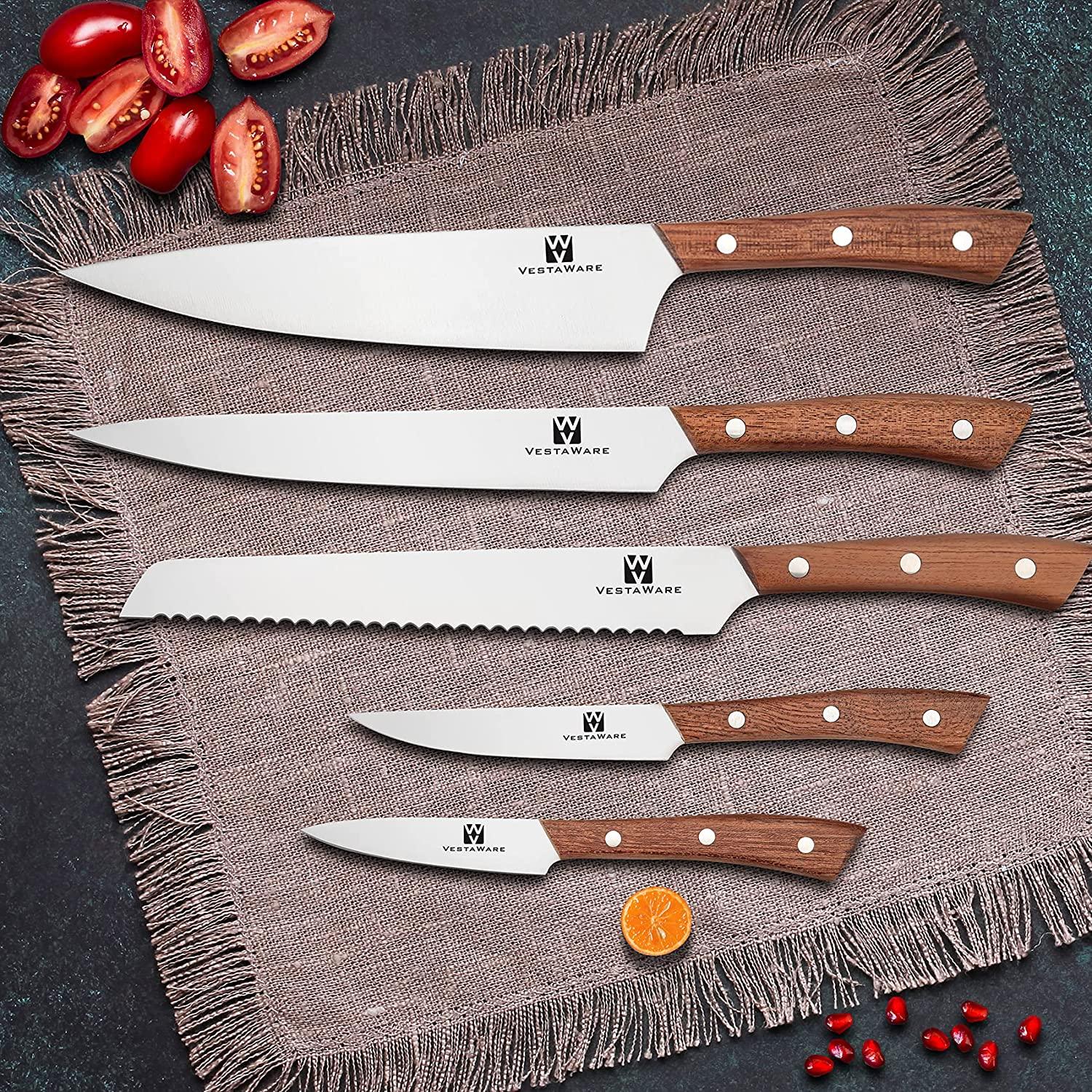 Vestaware 6-Piece Chef Knife Set with Wooden Block - IMARKU